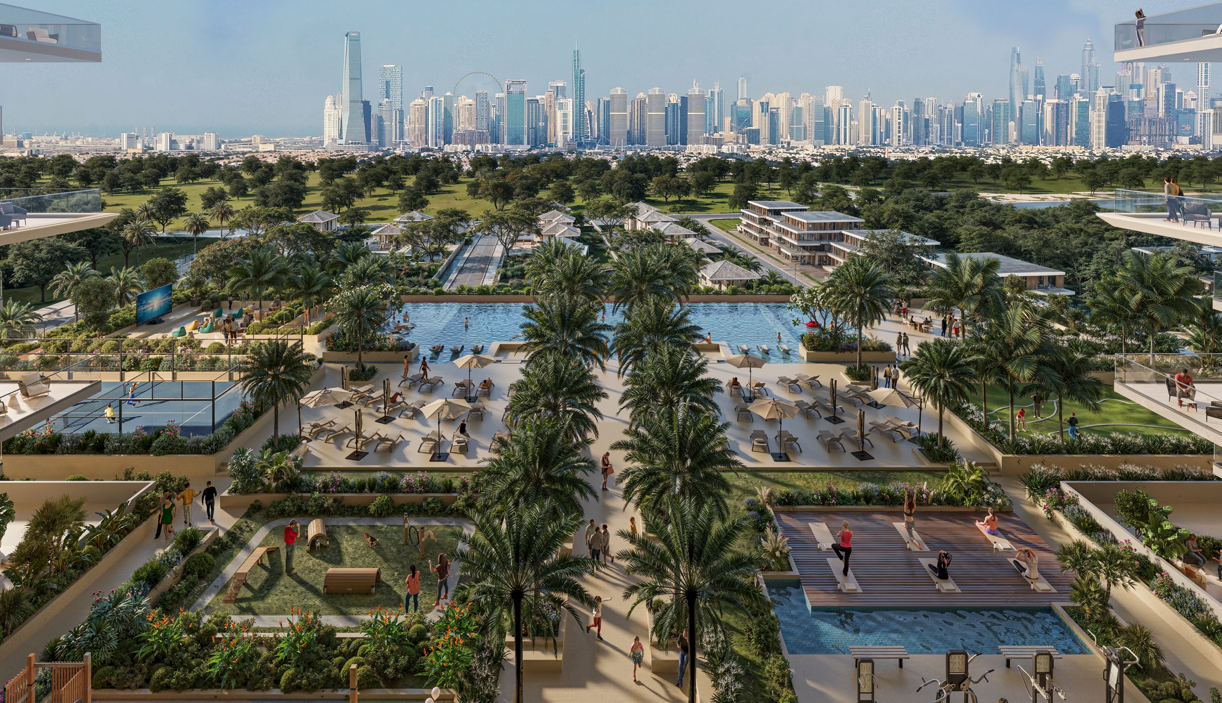 Sol Levante leisure podium and surrounding Dubai skyline